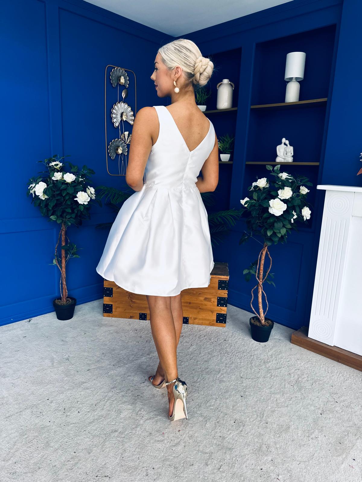 Freesia Boat Neck Structured Mini Dress Ivory