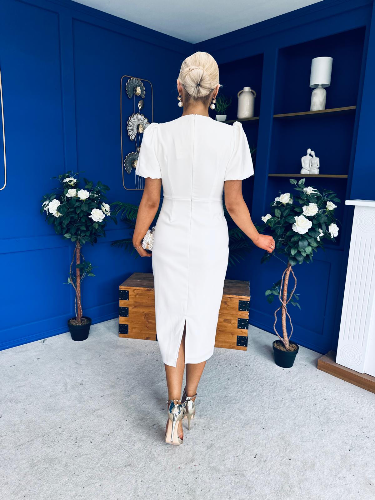 Emma Cut Out Bow Midi Dress White