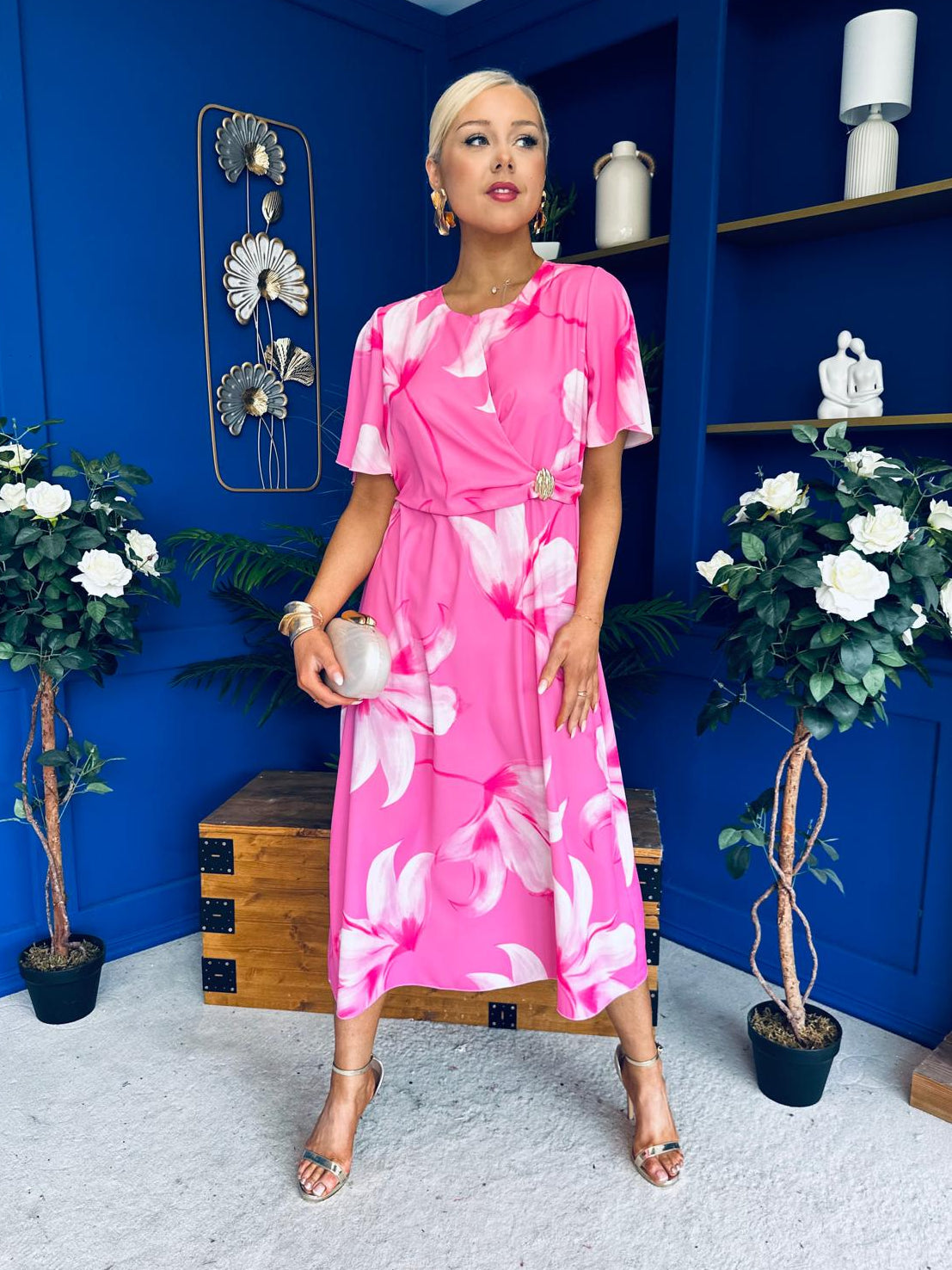 Molly Detailed Midi Dress Floral Pink  Canella Lane