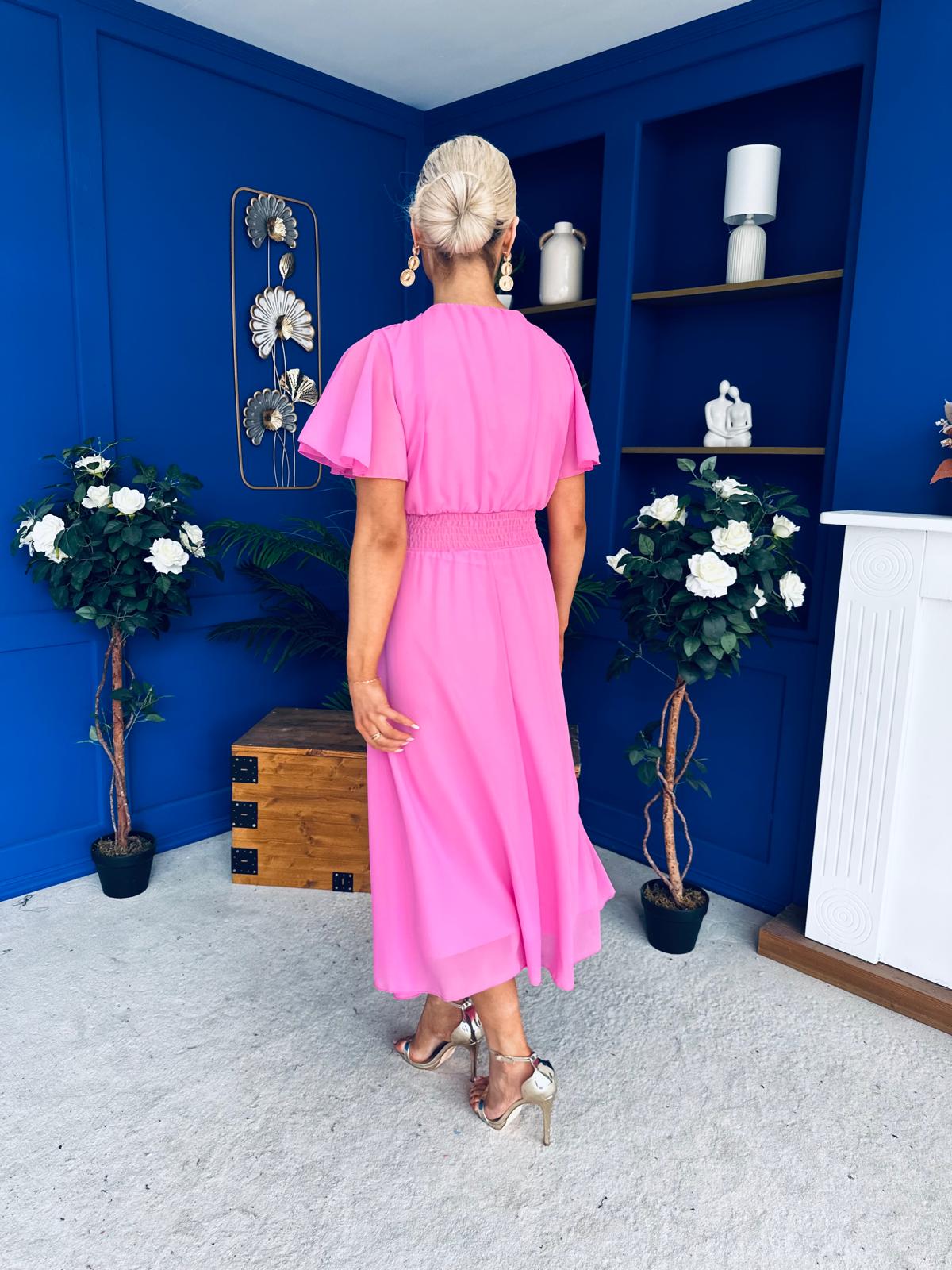 Aoibhinn Gathered Detail Midi Dress Cerise