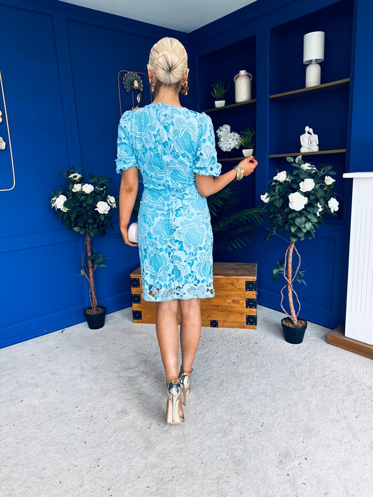 Susan Crochet Occasion Dress Blue