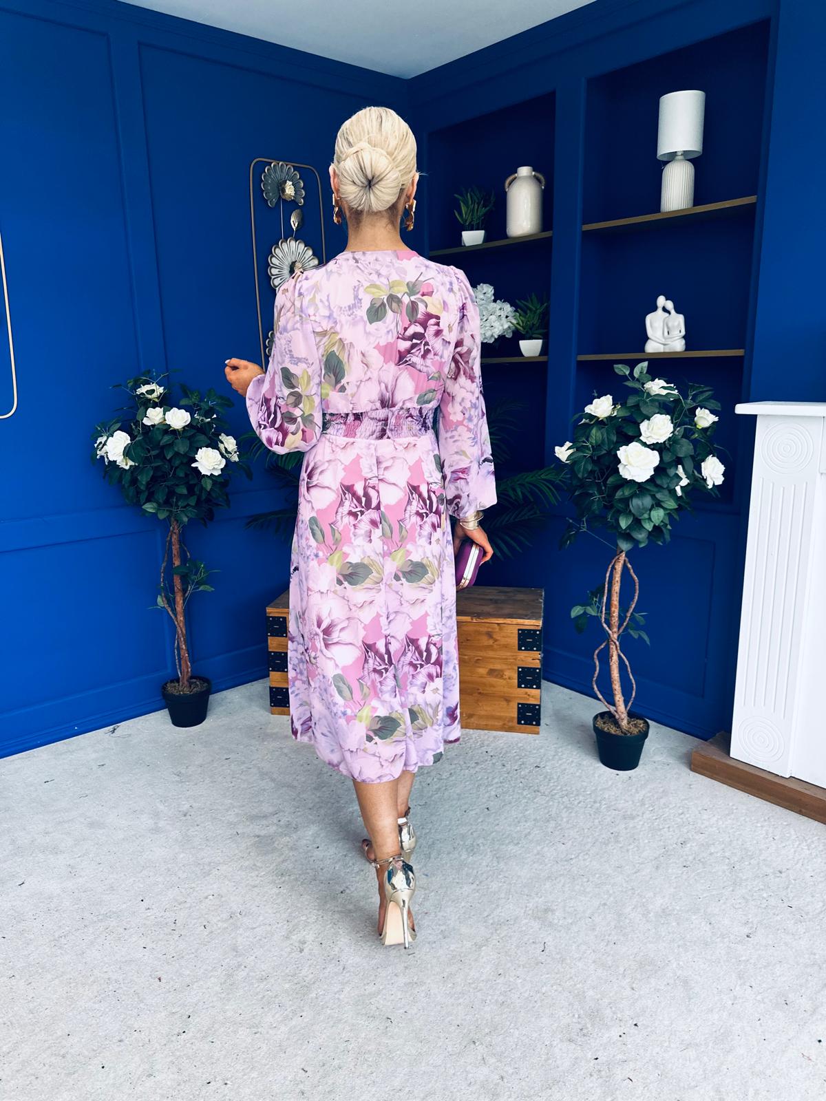 Bronagh Banded Midi Dress Floral Lilac