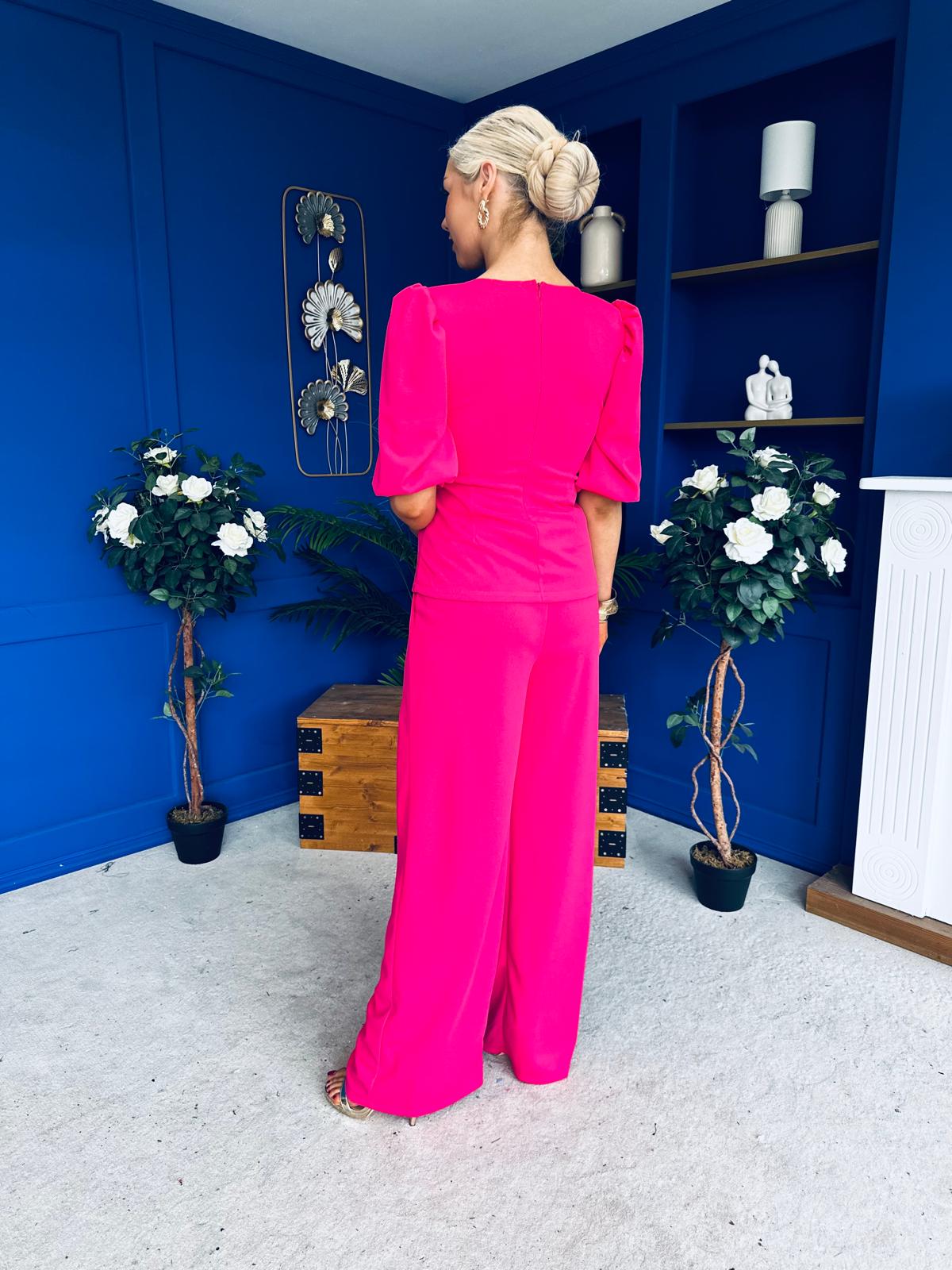 Daniella Detailed Top And Trouser Set Fuchsia