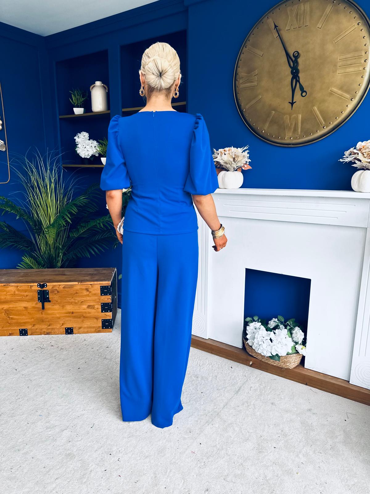 Daniella Detailed Top And Trouser Set Cobalt
