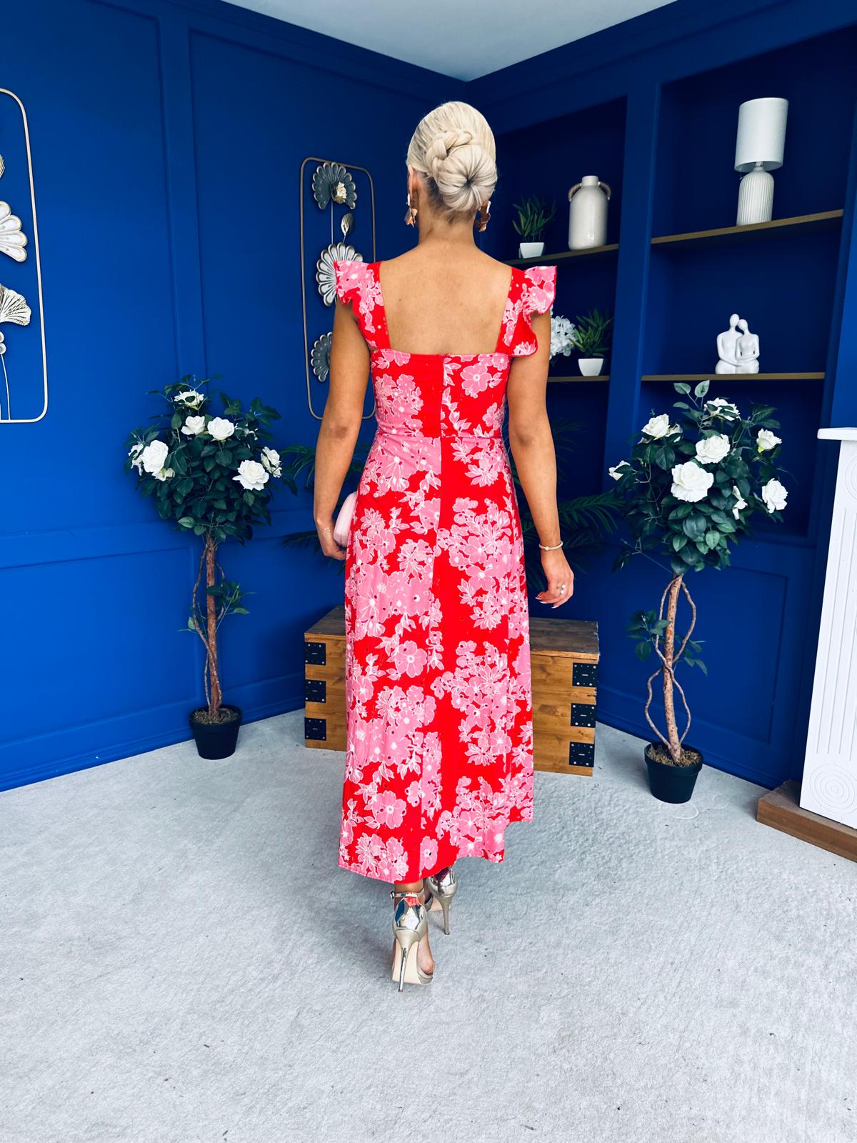 Orla Broderie Anglaise Floral Border Maxi Dress Pink