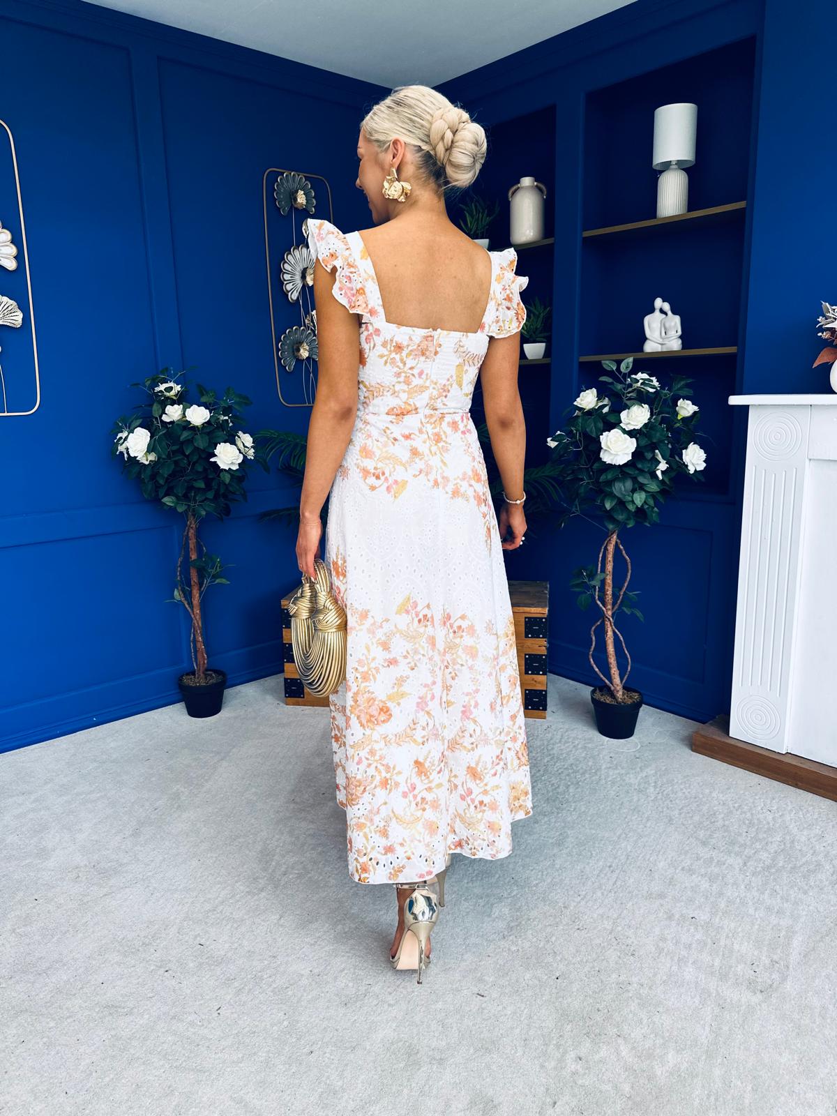 Orla Broderie Anglaise Floral Border Maxi Dress White