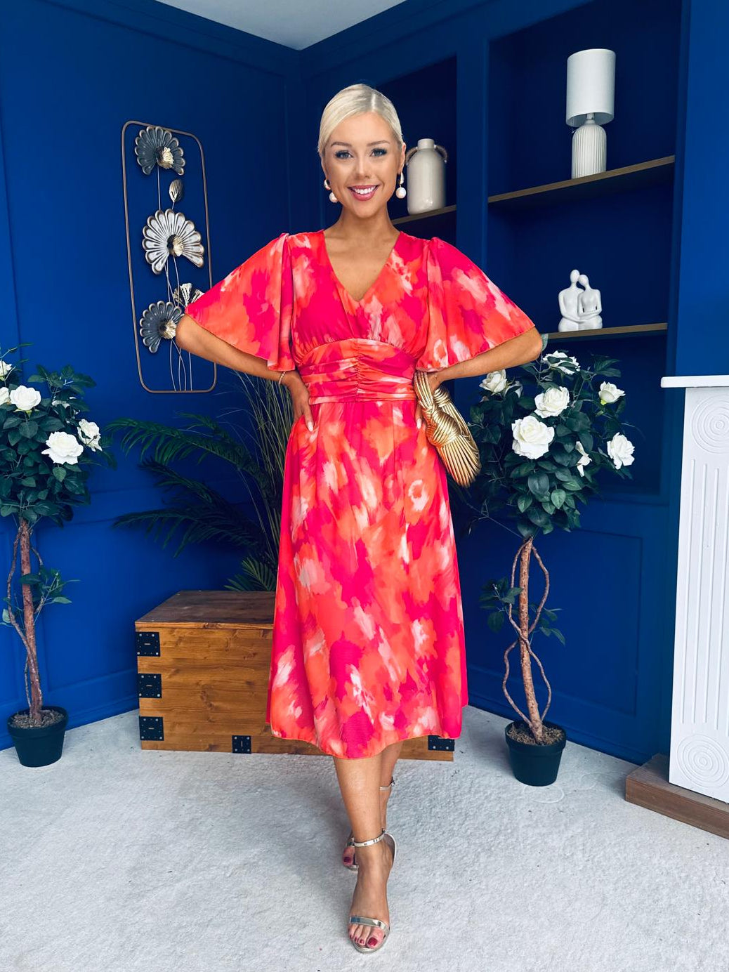 significant other saoirse midi dress Saoirse Angel Sleeve Midi Dress Marble Coral – Canella Lane
