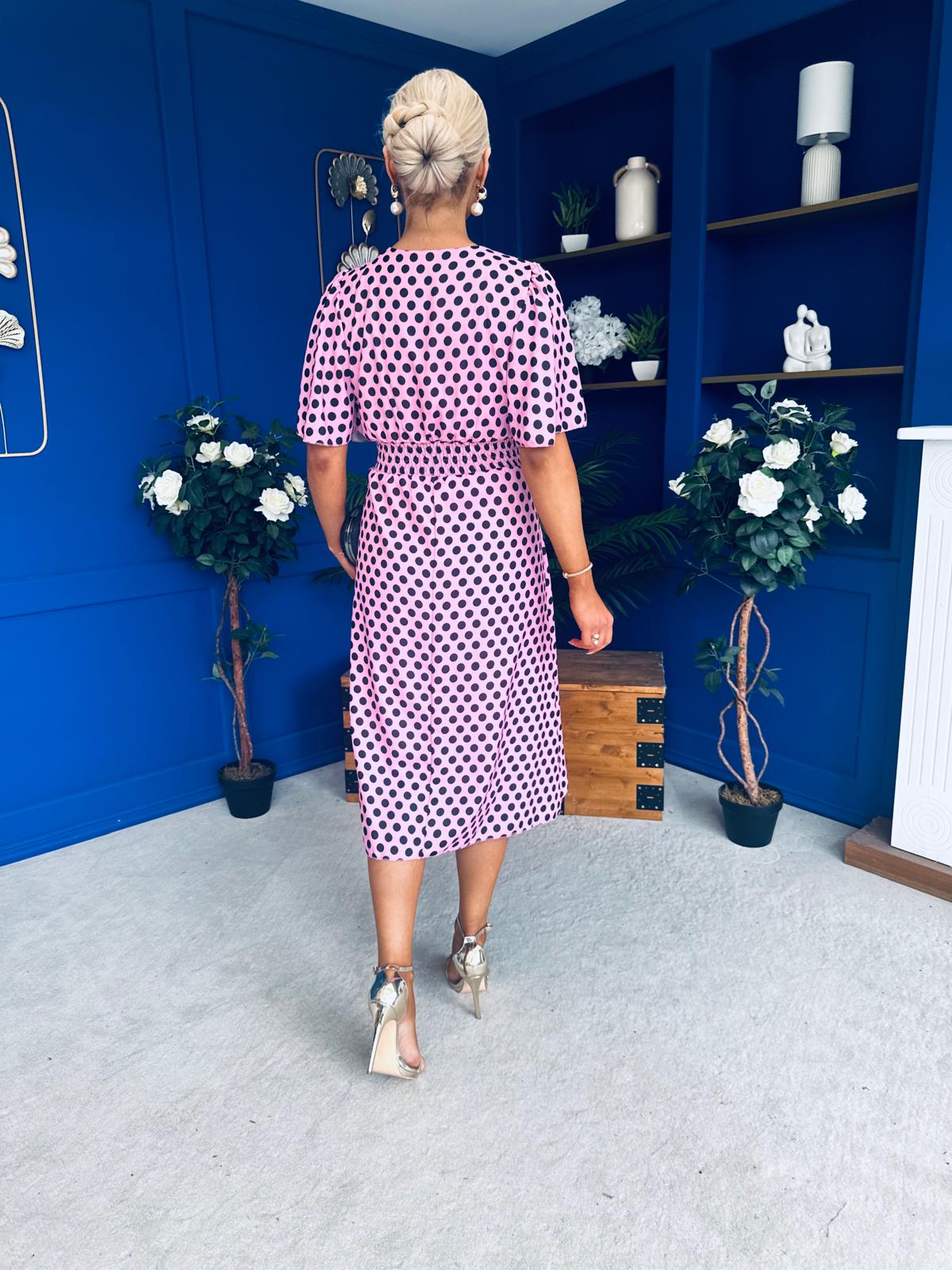 Saoirse Angel Sleeve Midi Dress Polka Pink