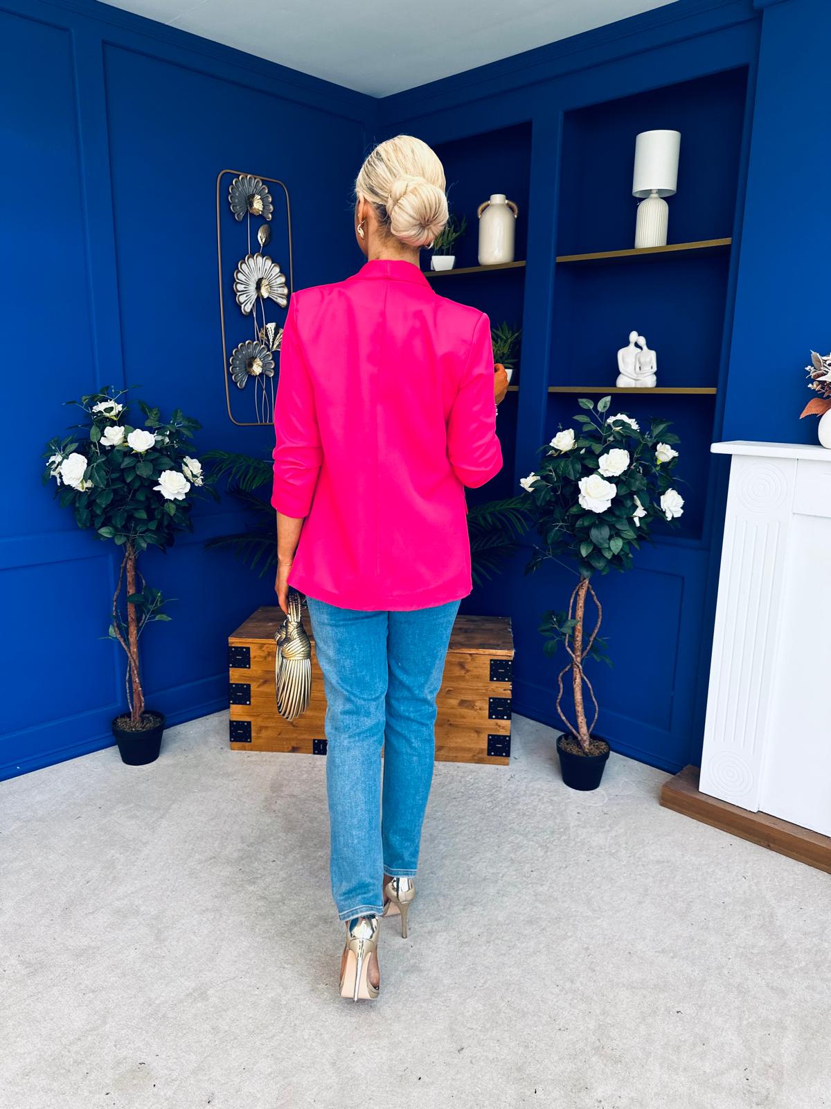 Laura Ruched Sleeve Blazer Hot Pink