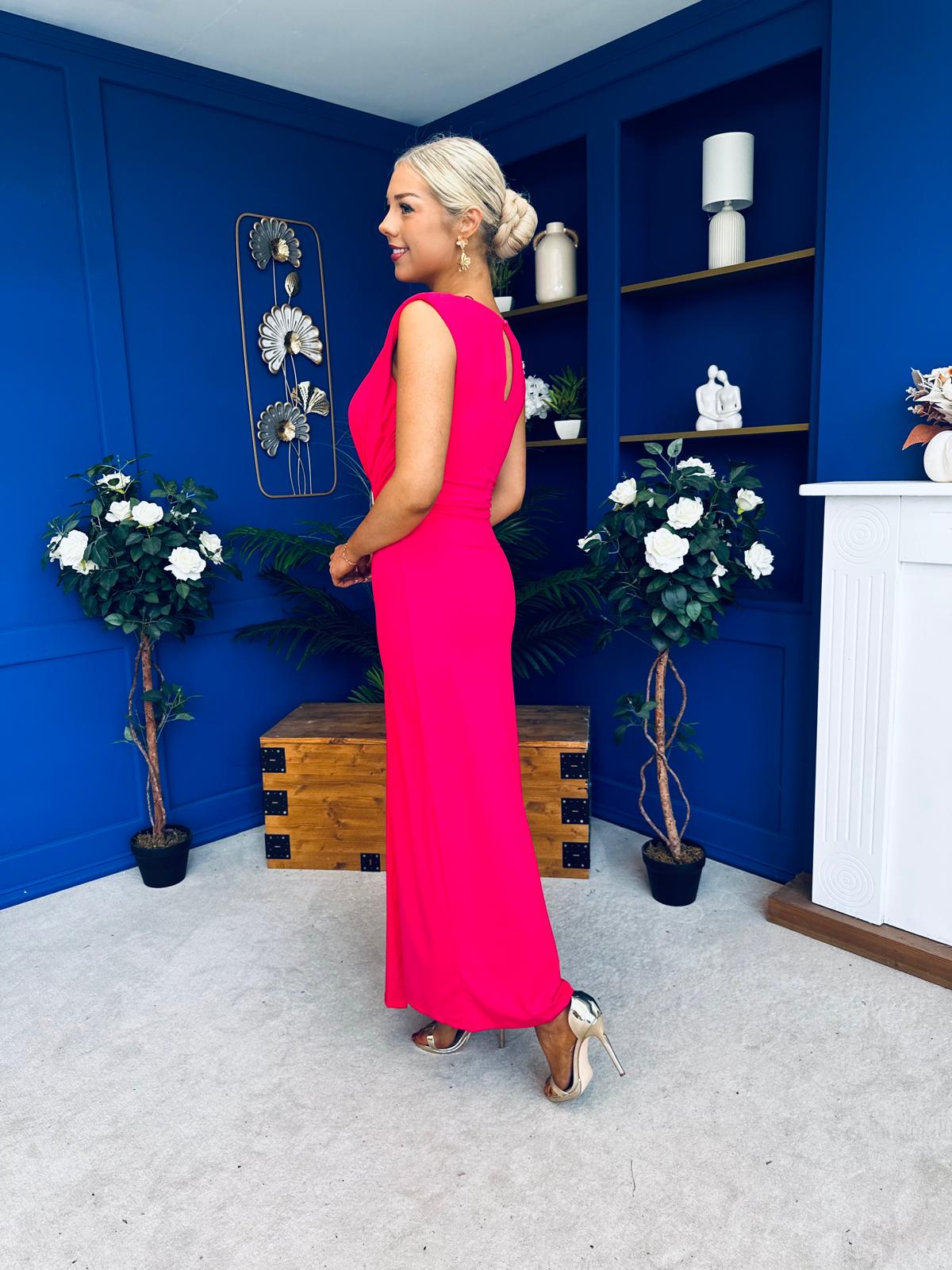 Andrea Detailed Midaxi Dress Hot Pink