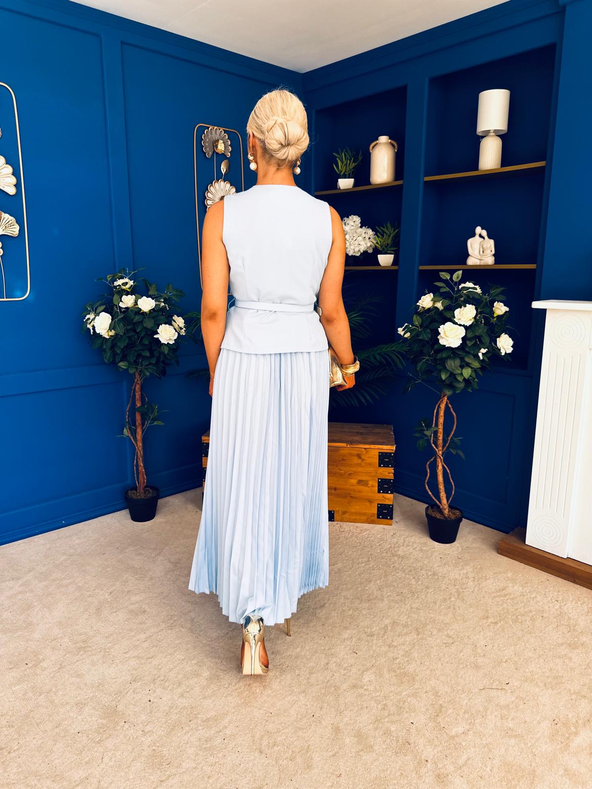 Bernice Detailed Waistcoat & Skirt Set Pwr Blue