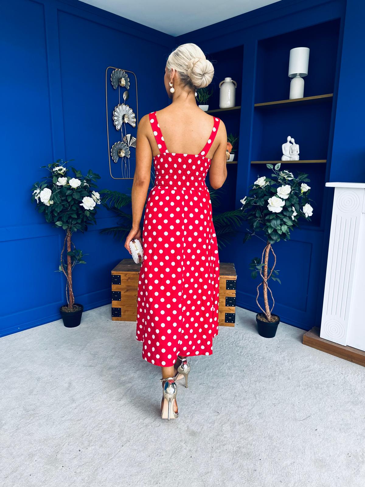 Meadow Banded Midi Dress Polka Red