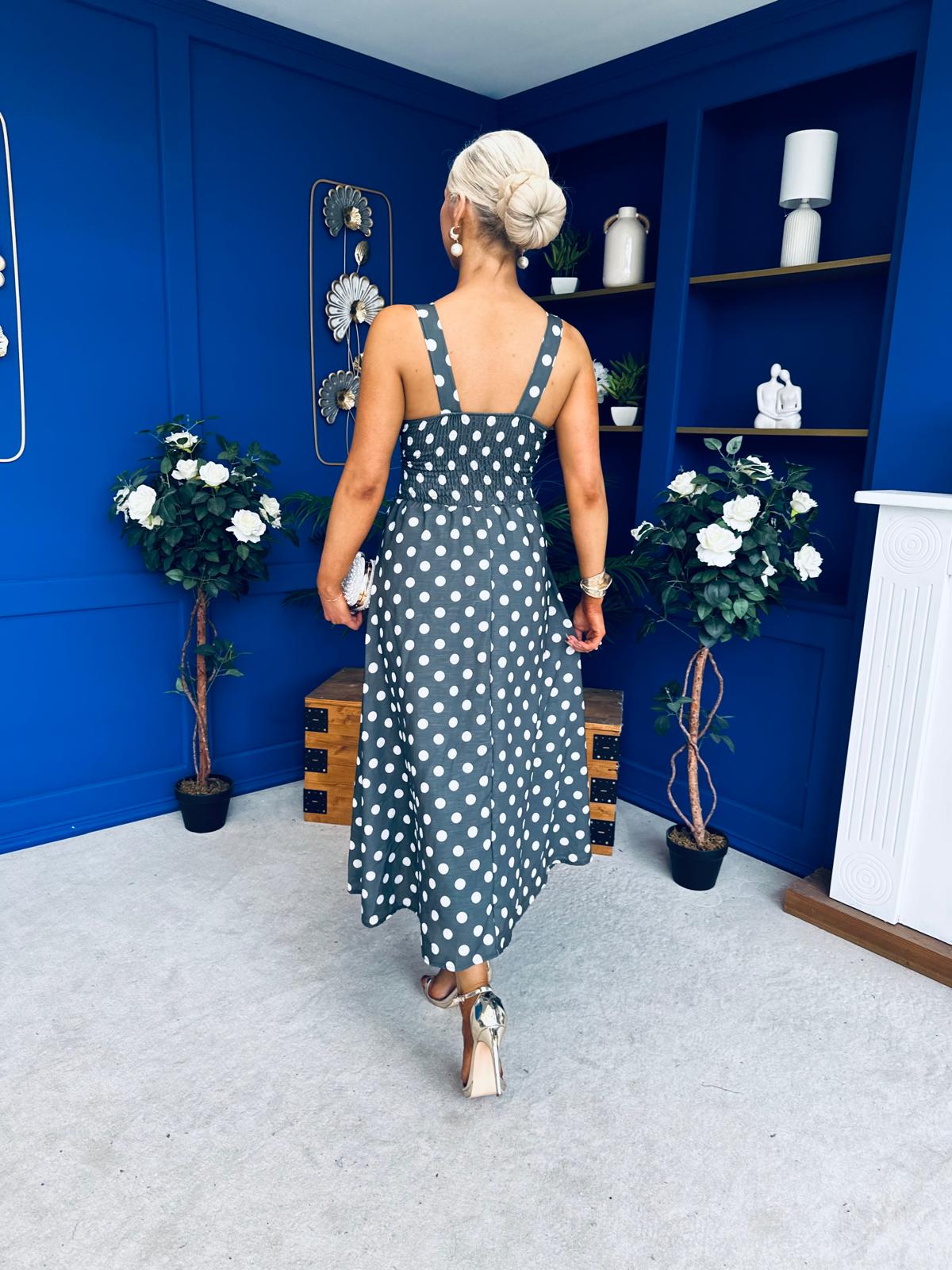Meadow Banded Midi Dress Polka Khaki