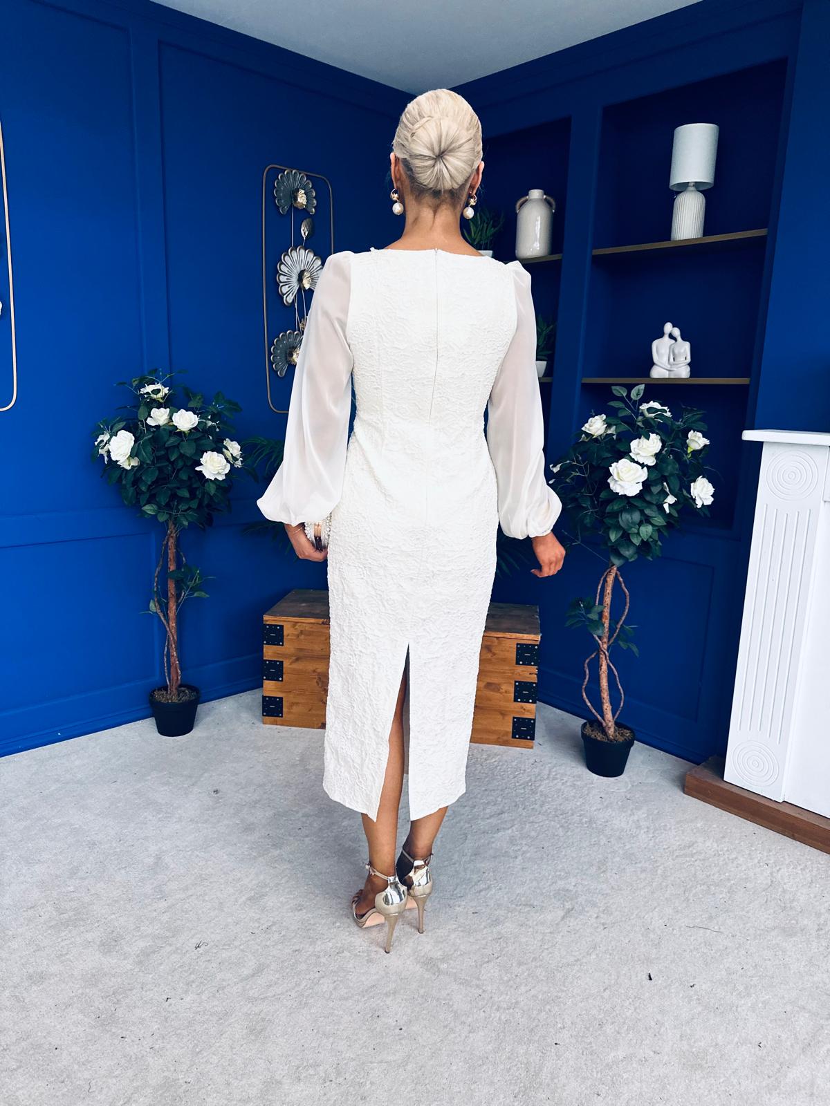 Hilda Pearl Embellished Midi Dress Cream