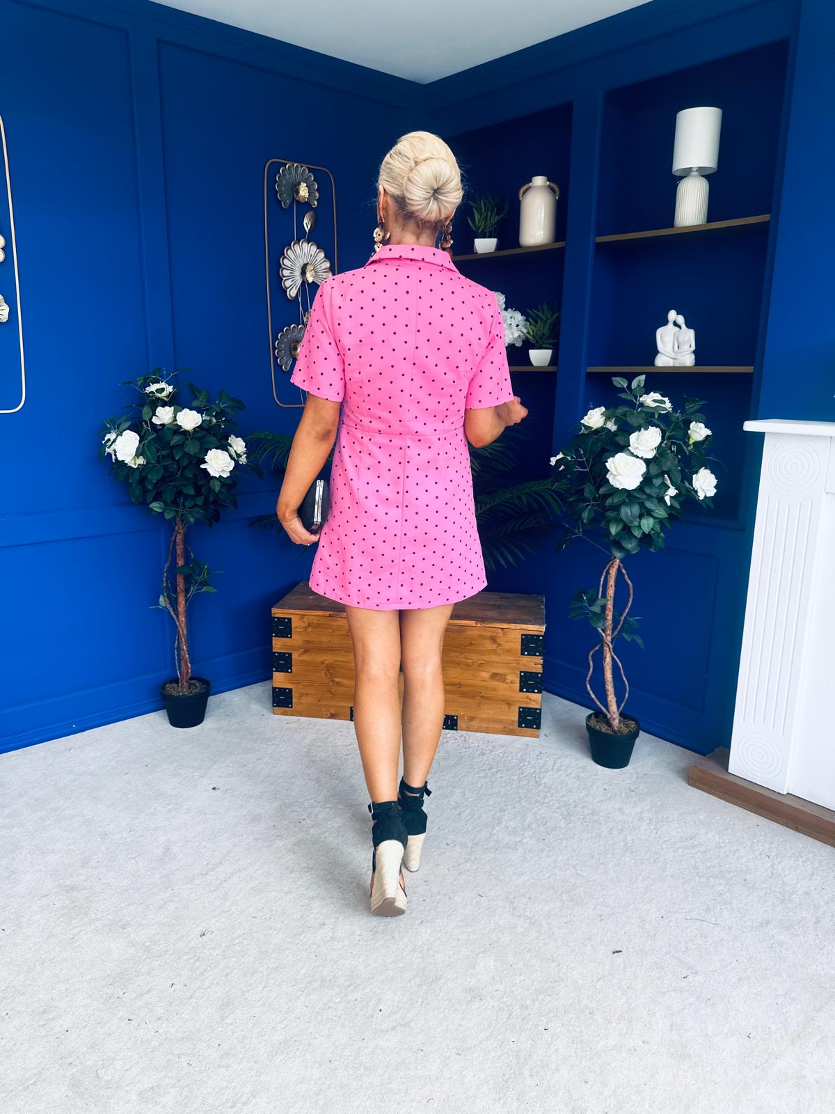 Julia Denim Mini Dress Polka Pink