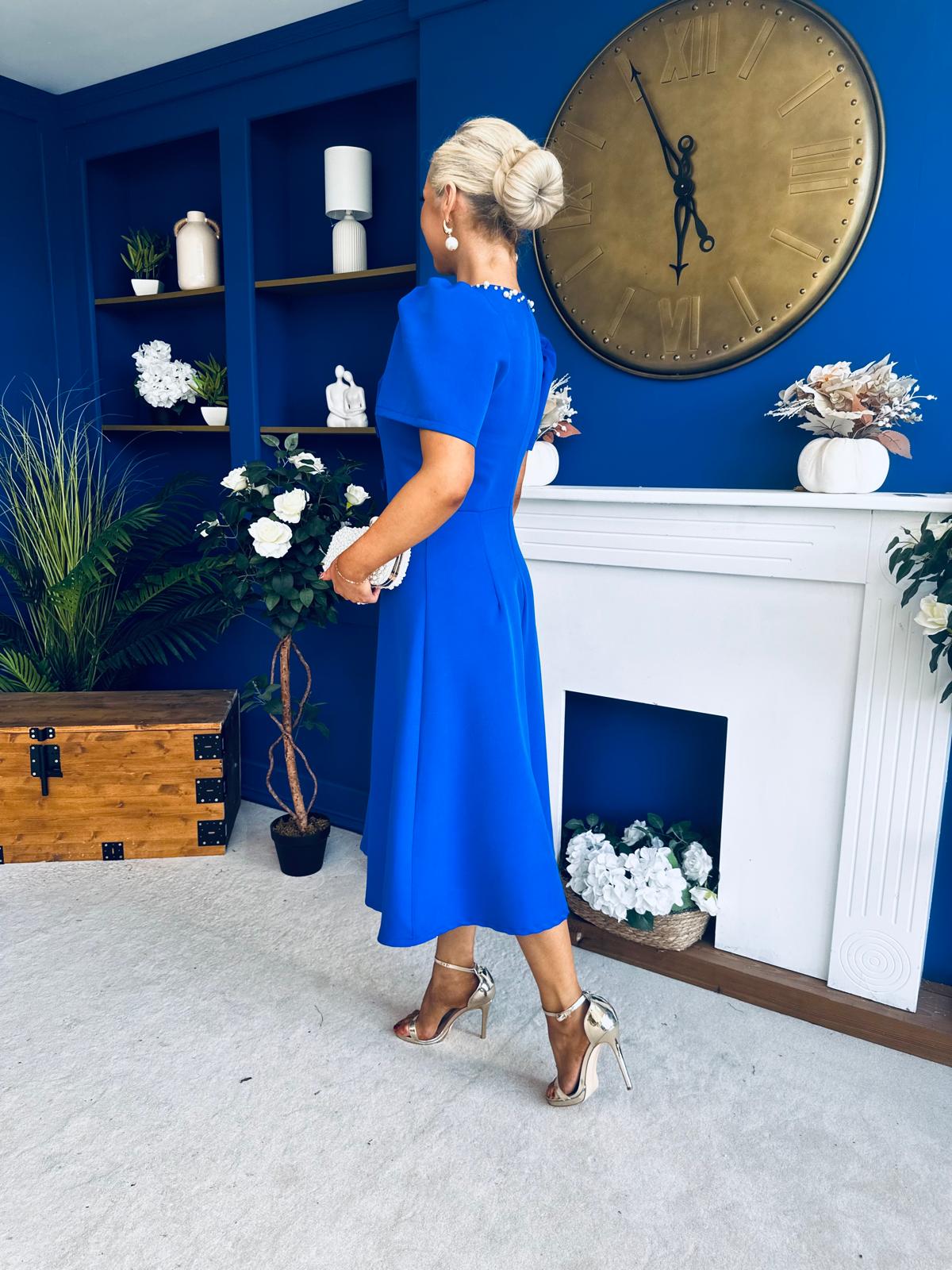 Charlotte Pearl & Bow Detail Occasion Dress Cobalt