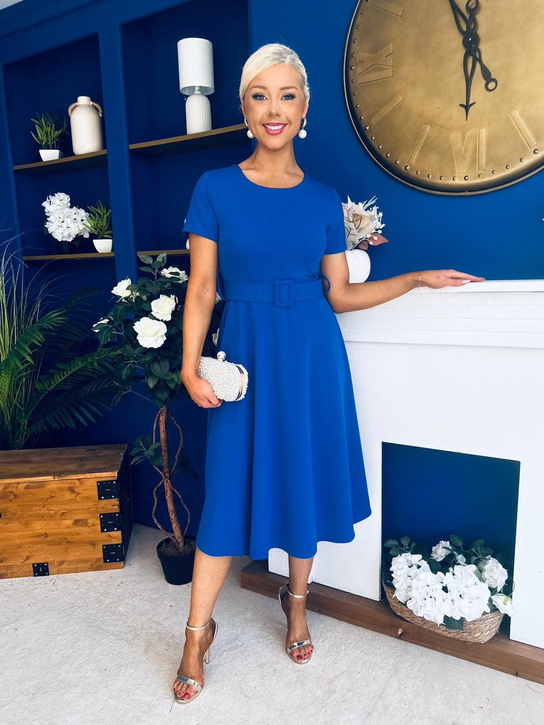 Iona Belted Occasion Midi Dress Cobalt – Canella Lane