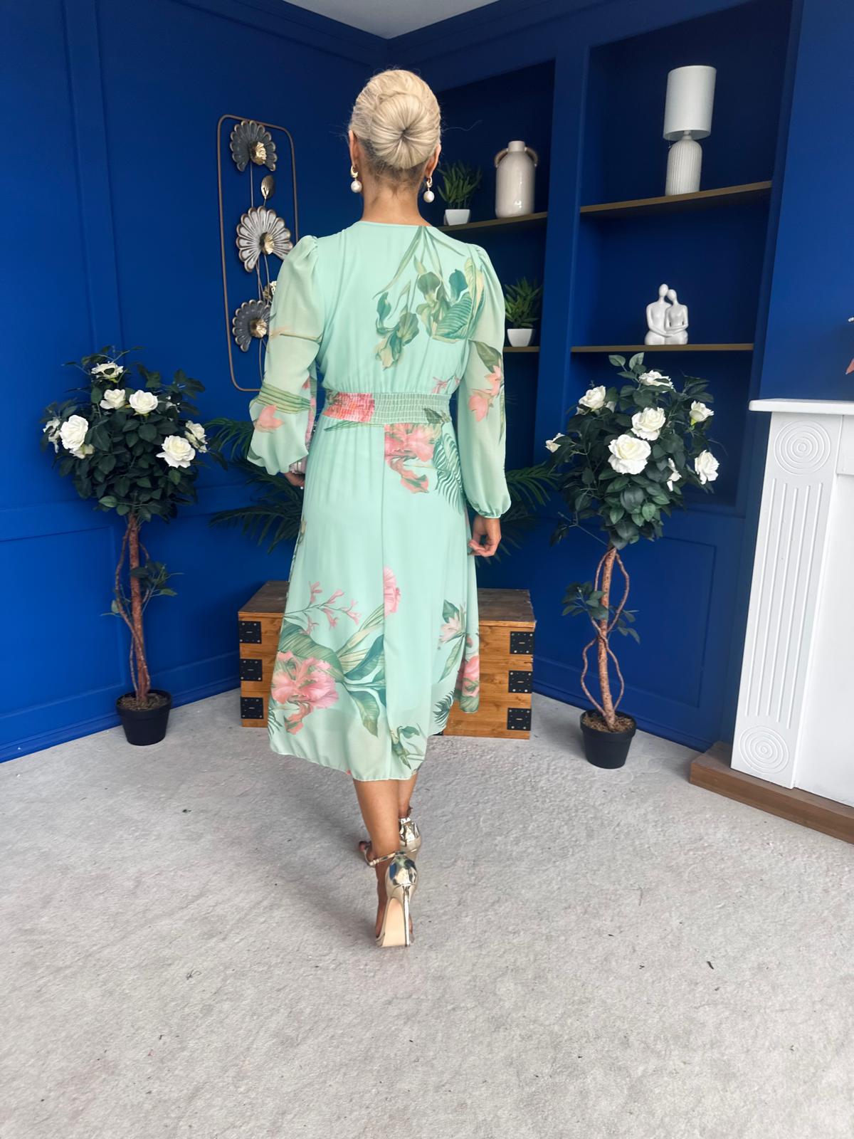 Bronagh Banded Midi Dress Floral Pastel Green