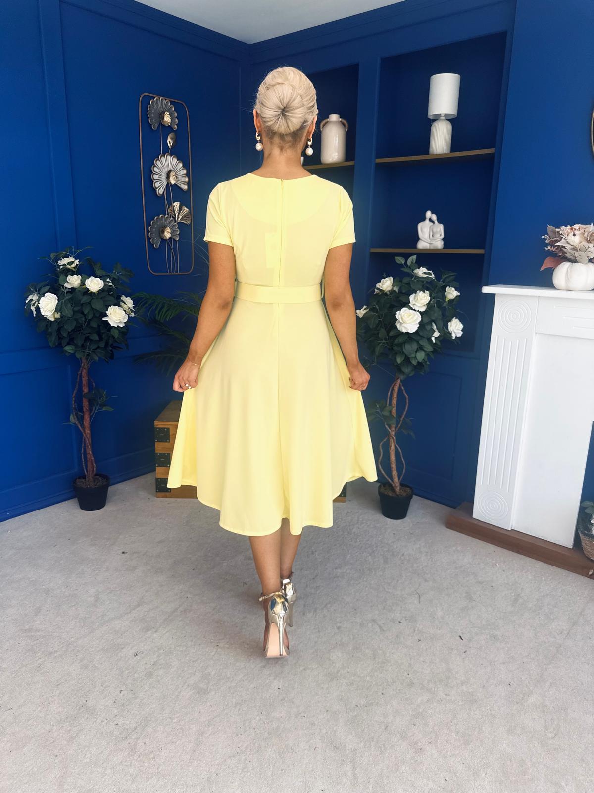 Iona Belted Occasion Midi Dress Yellow