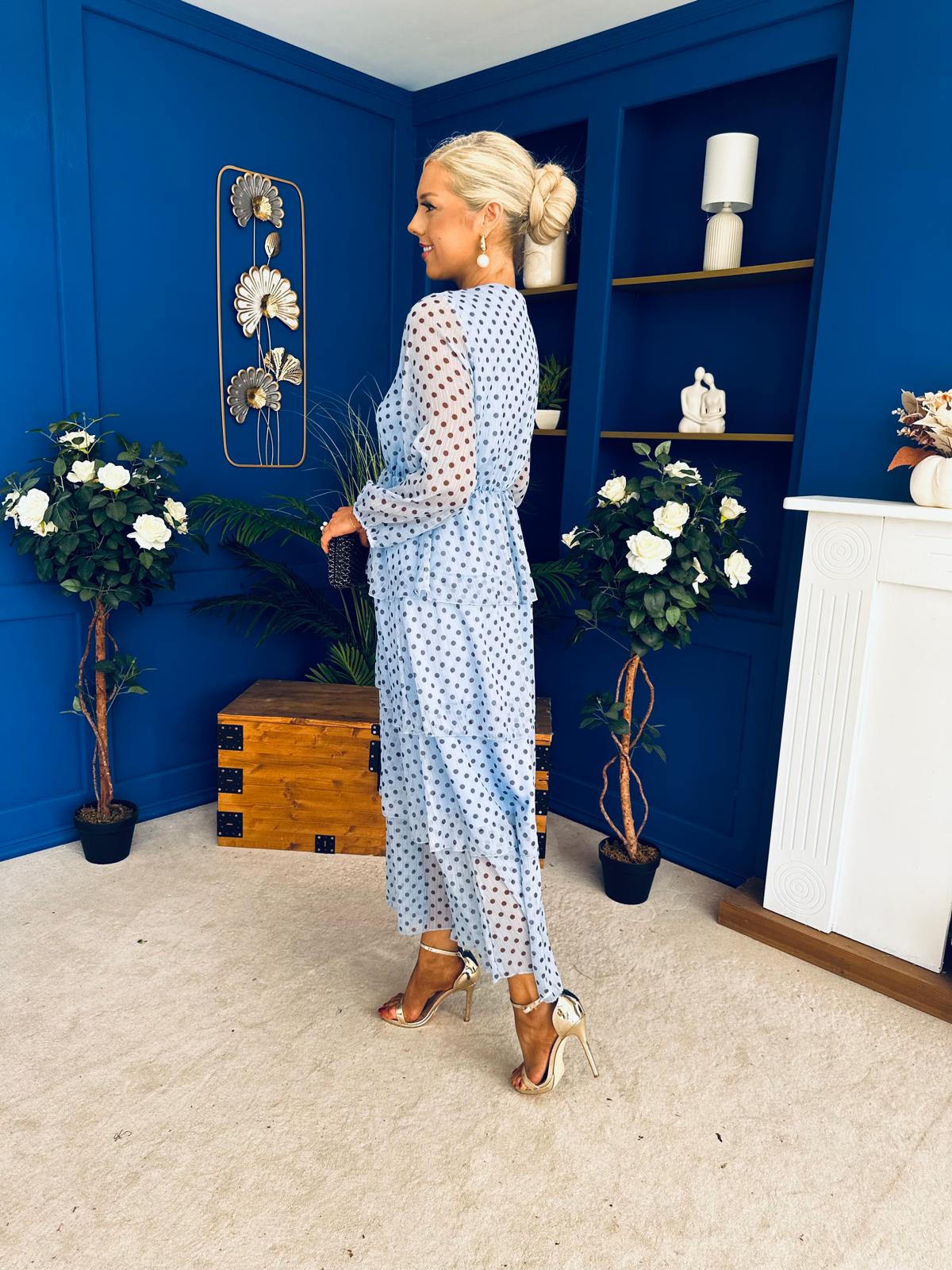 Dolores Layered Occasion Dress Polka Blue