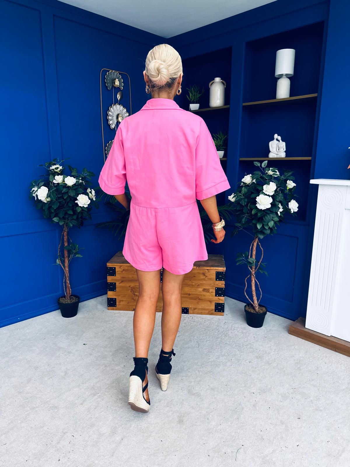 Milani Oversized Denim Playsuit Cerise