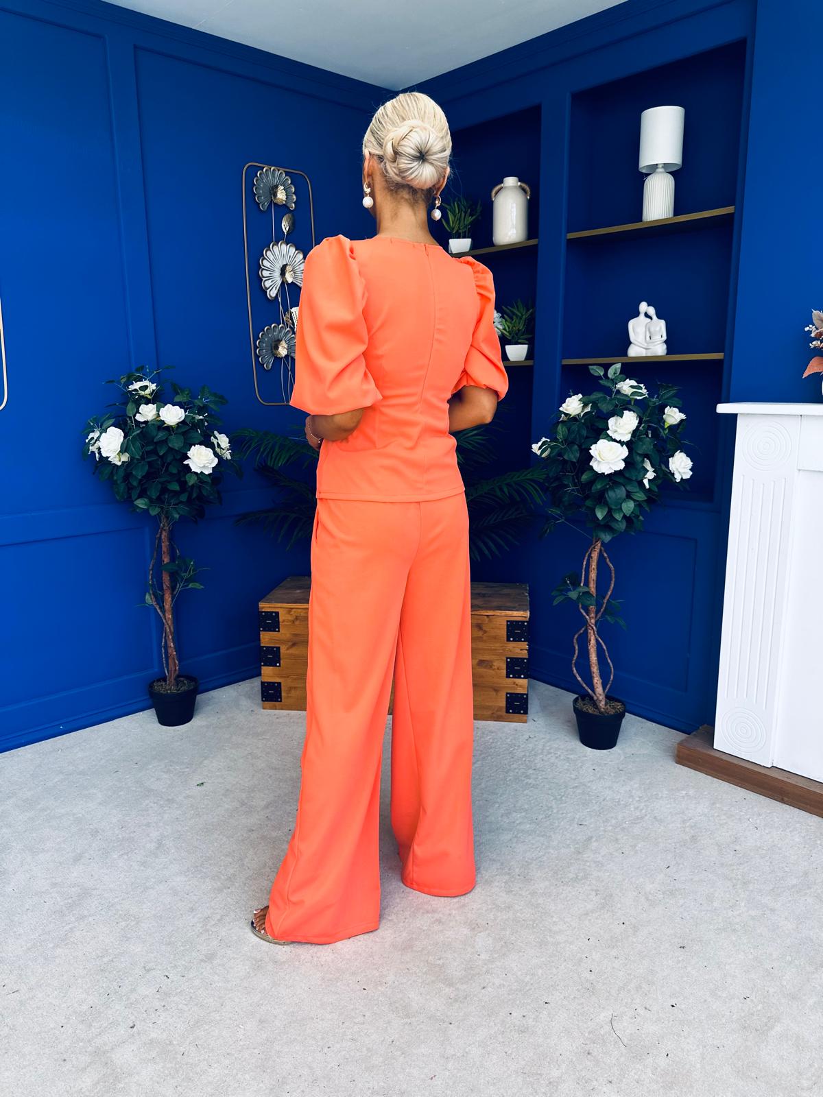 Daniella Detailed Top And Trouser Set Coral