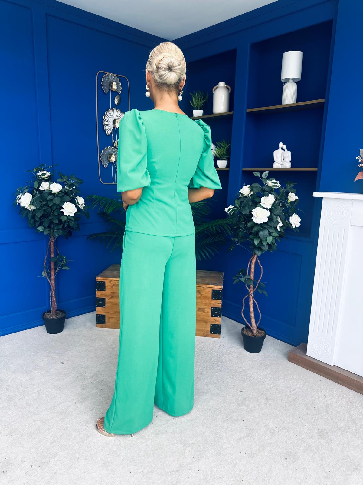 Daniella Detailed Top And Trouser Set Emerald