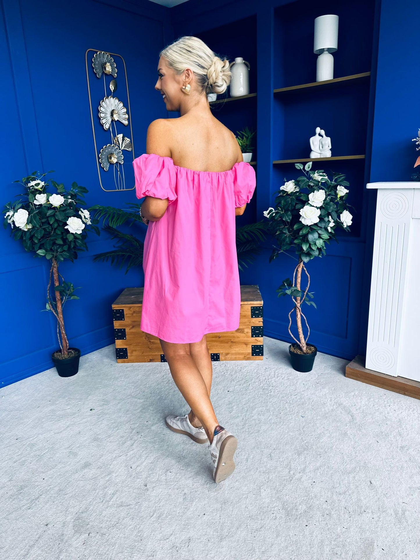 Kiley Bardot Mini Shift Dress Cerise