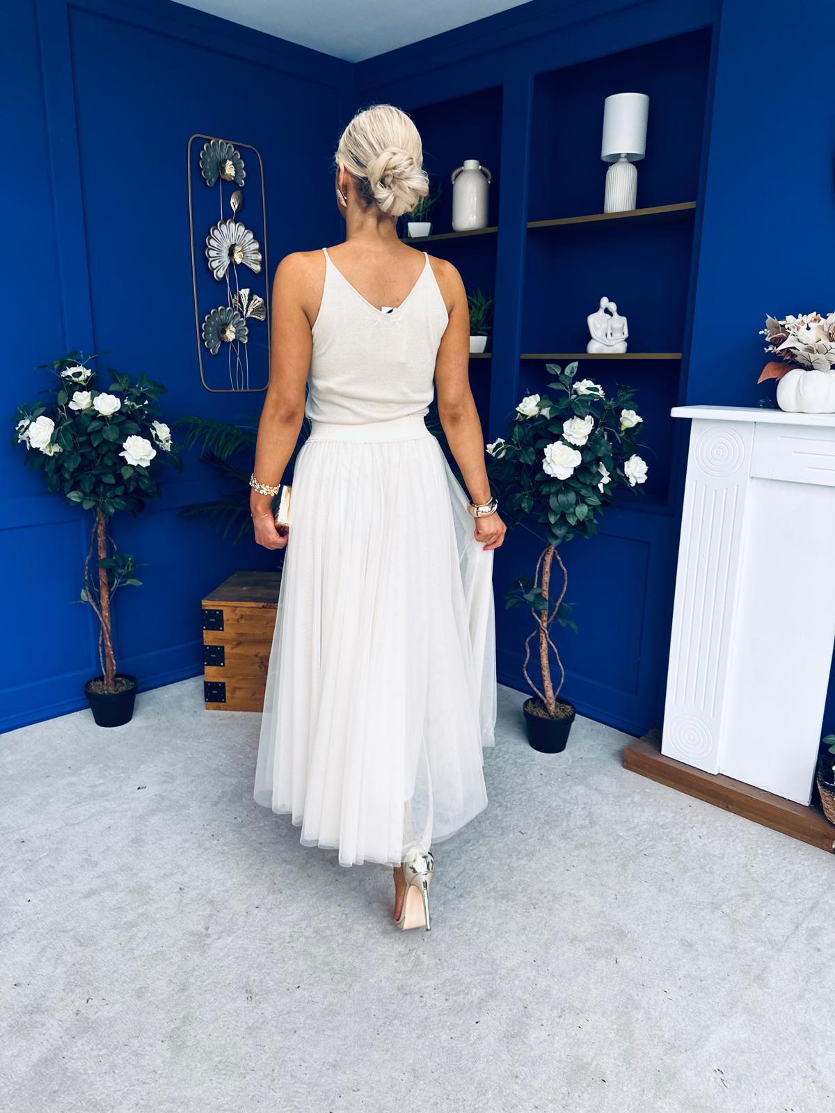 Maria Detailed Tulle Skirt Cream