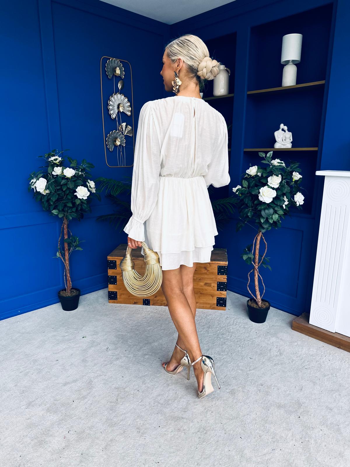 Frida Gathered Mini Dress Cream