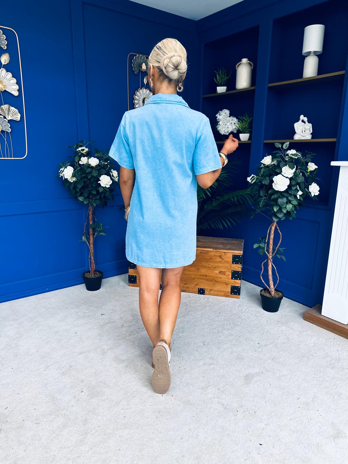 Maura Denim Mini Shift Dress Blue