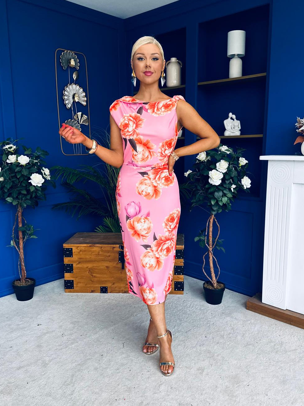 Estelle Floral Print Bodycon Midi Dress Cerice