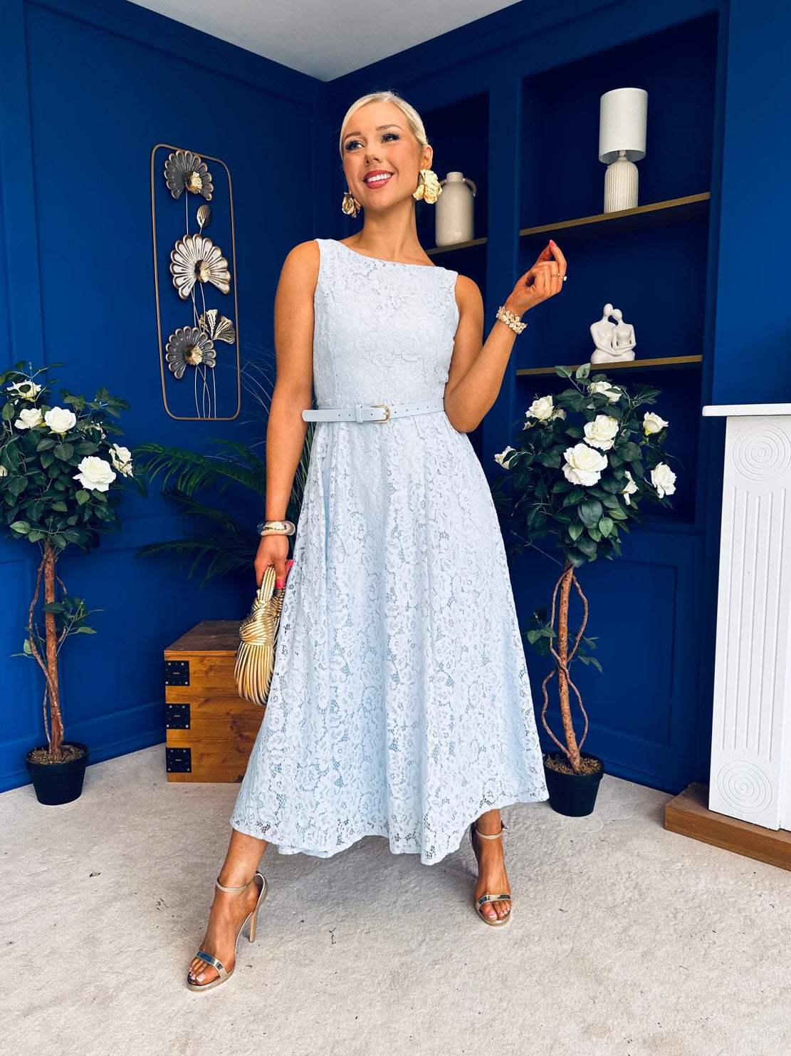 June Lace Detail Occasion Dress Pwr Blue Canella Lane June Lace Detail Occasion Dress Pwr Blue Canella Lane