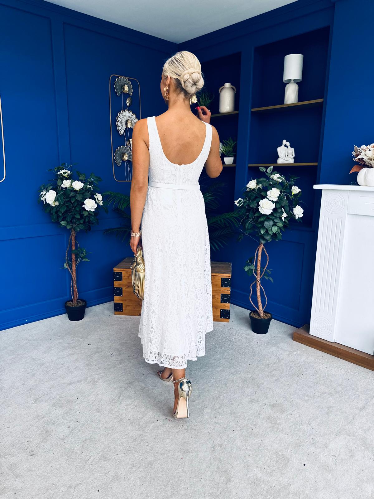 June Lace Detail Occasion Dress White