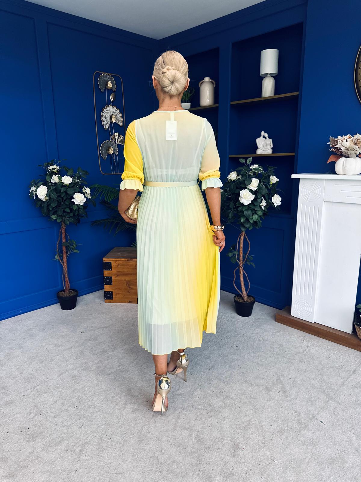 Danny Pleated Midi Dress Ombre Yellow