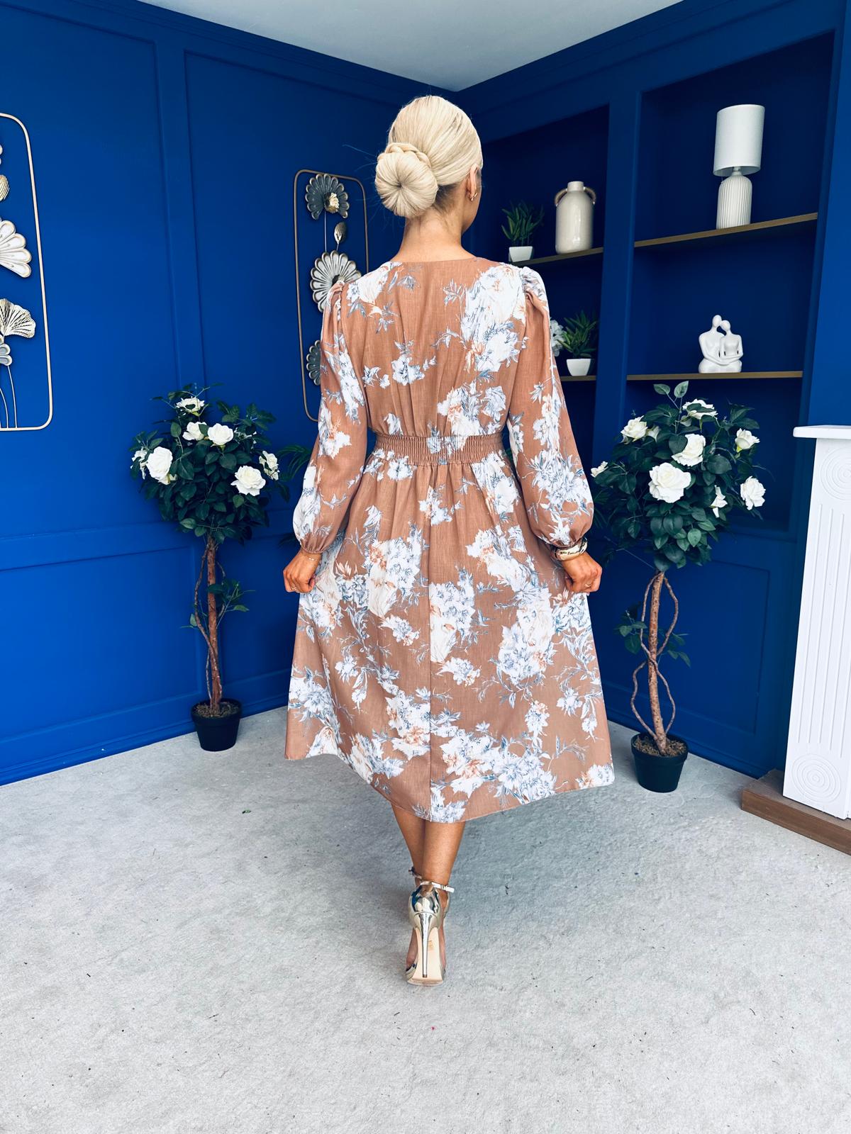 Orlaith Banded Midi Dress Floral Mocha