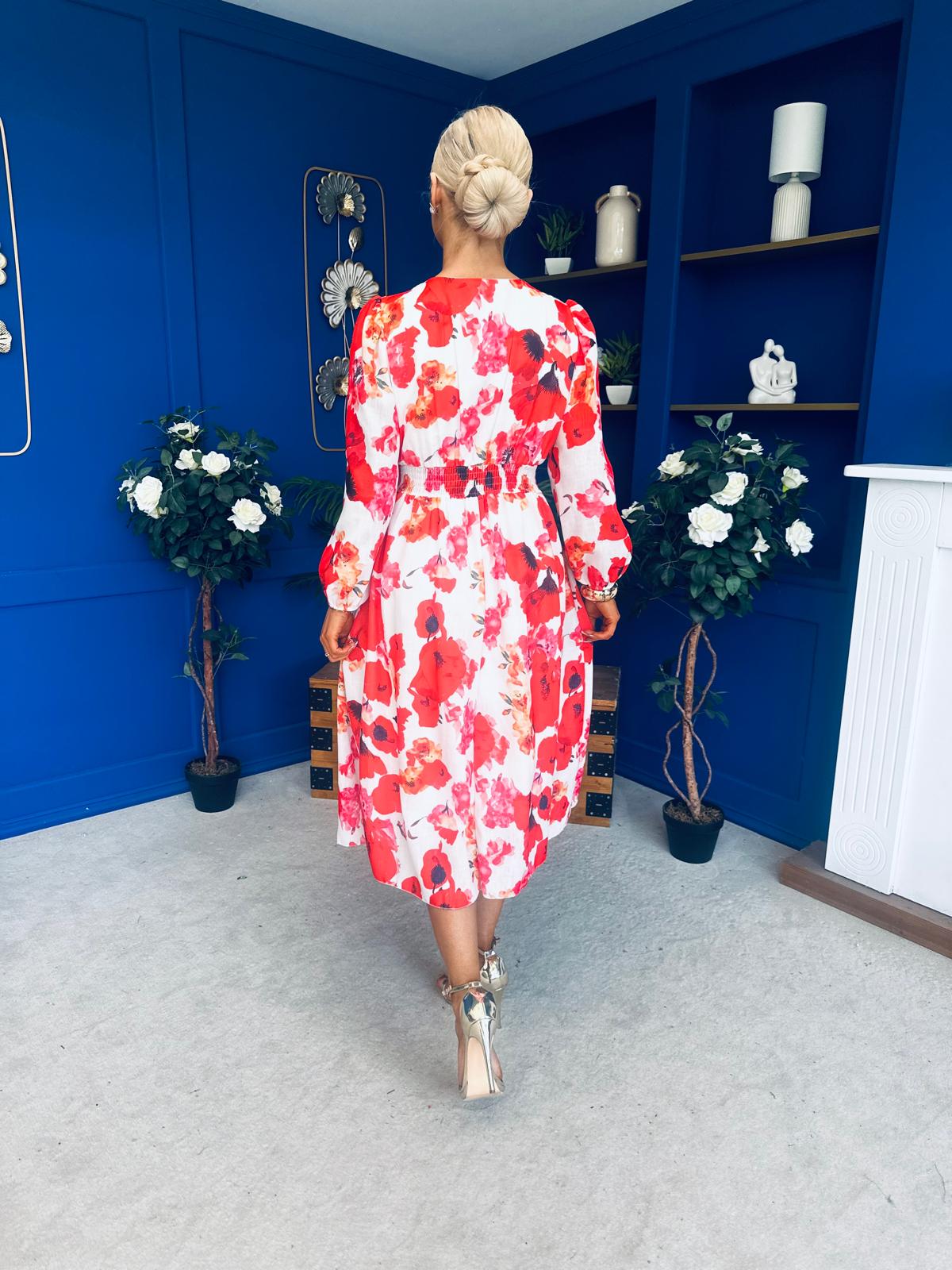 Orlaith Banded Midi Dress Floral White