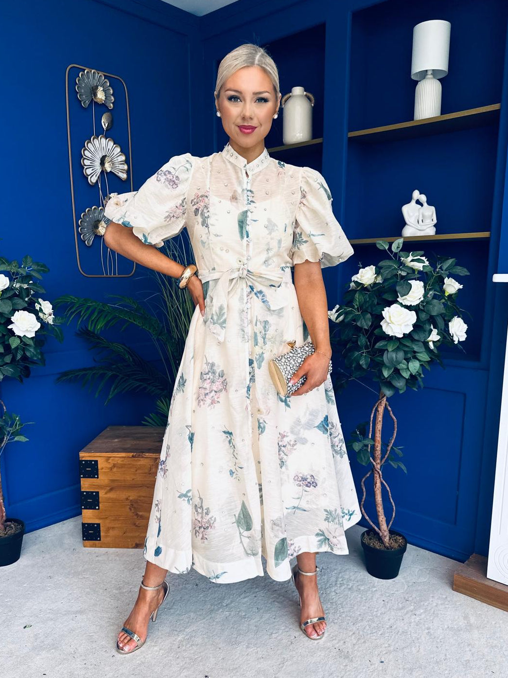 Dorothy Embellished Midi Shirt Dress Floral Cream Dorothy Embellished Midi Shirt Dress Floral Cream