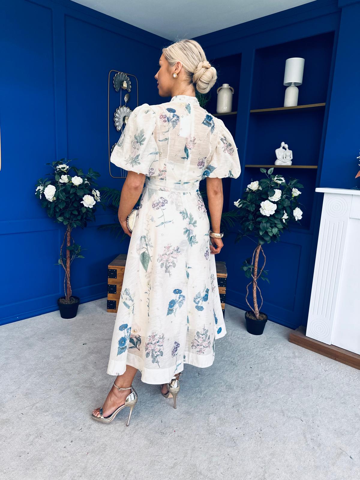 Dorothy Embellished Midi Shirt Dress Floral Cream