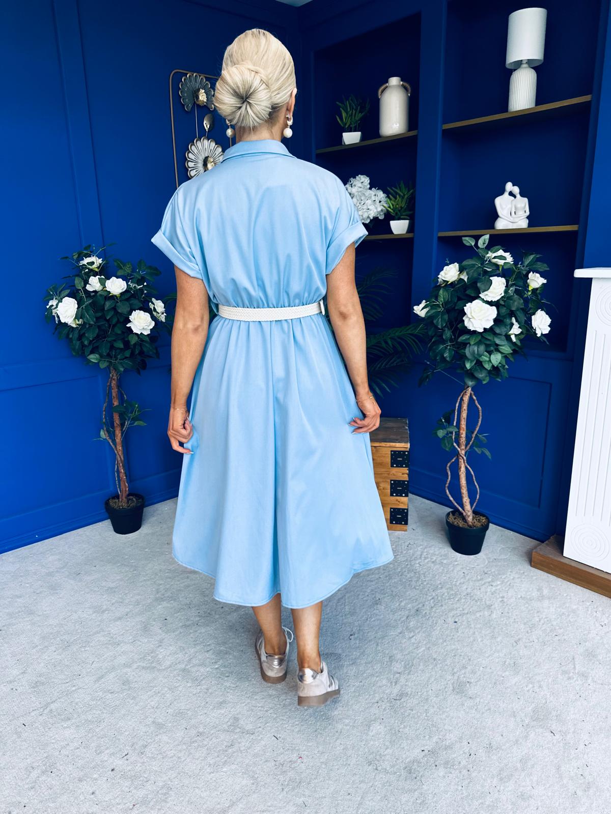 Nina Belted Midi Dress Light Blue