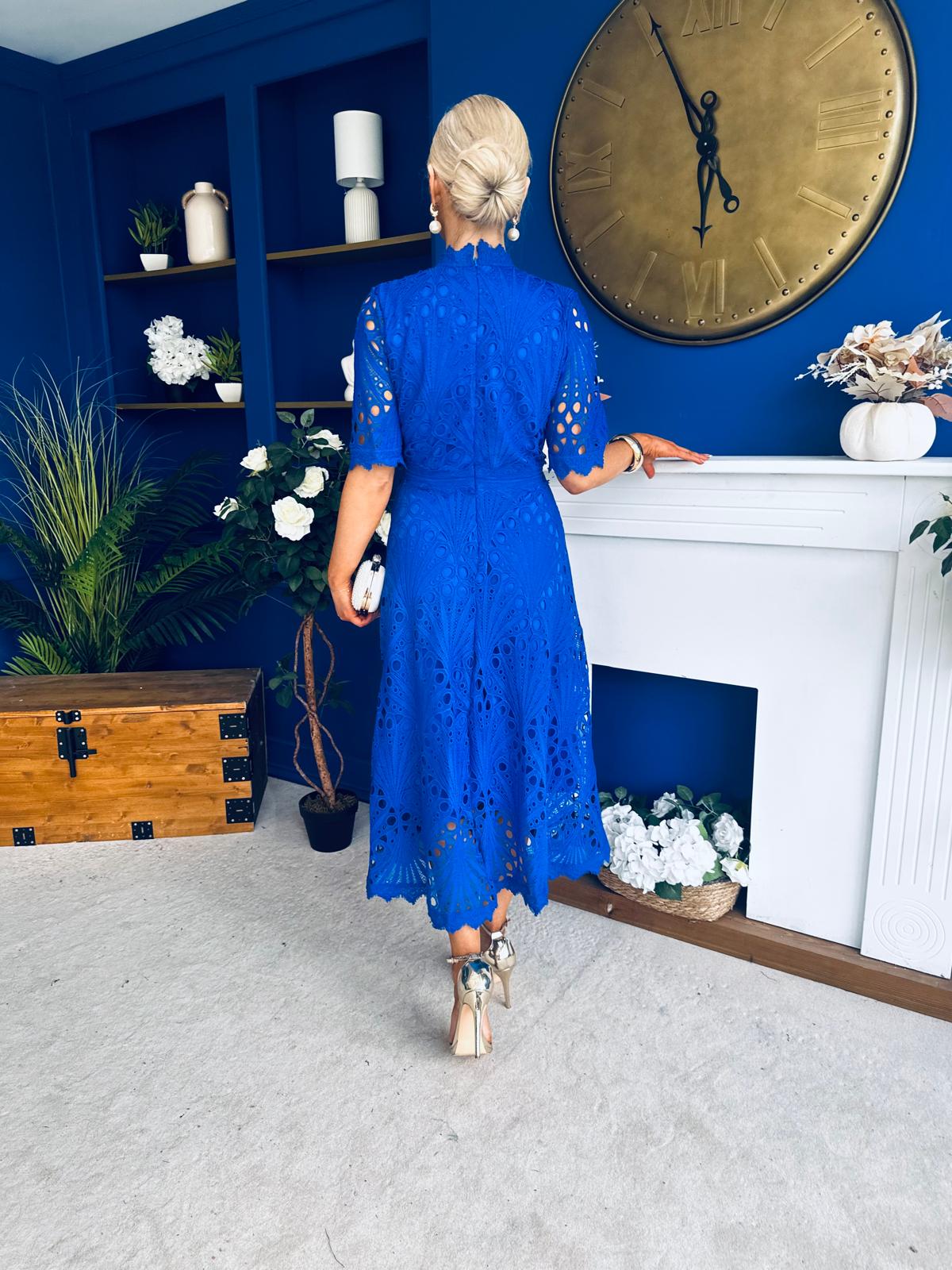 Alva Crochet Detail Occasion Dress Cobalt