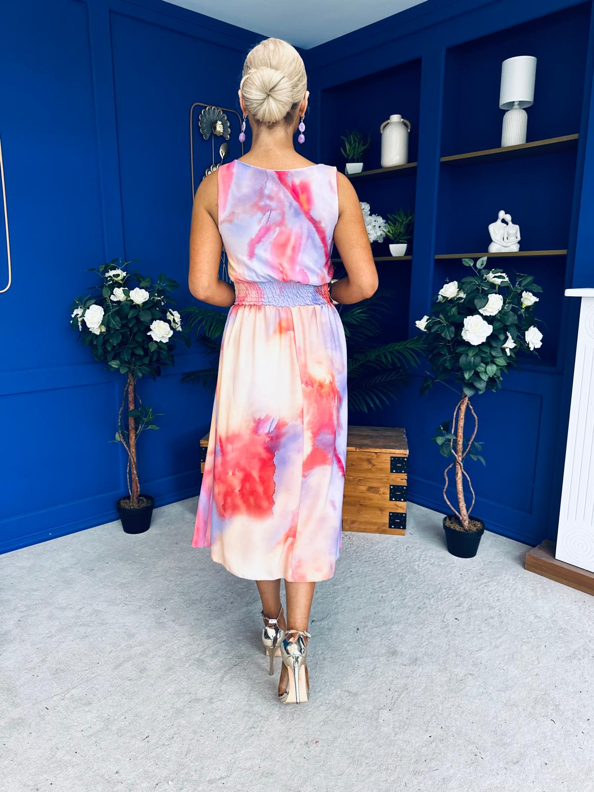Kennedy Sleeveless Midi Dress Marble Coral