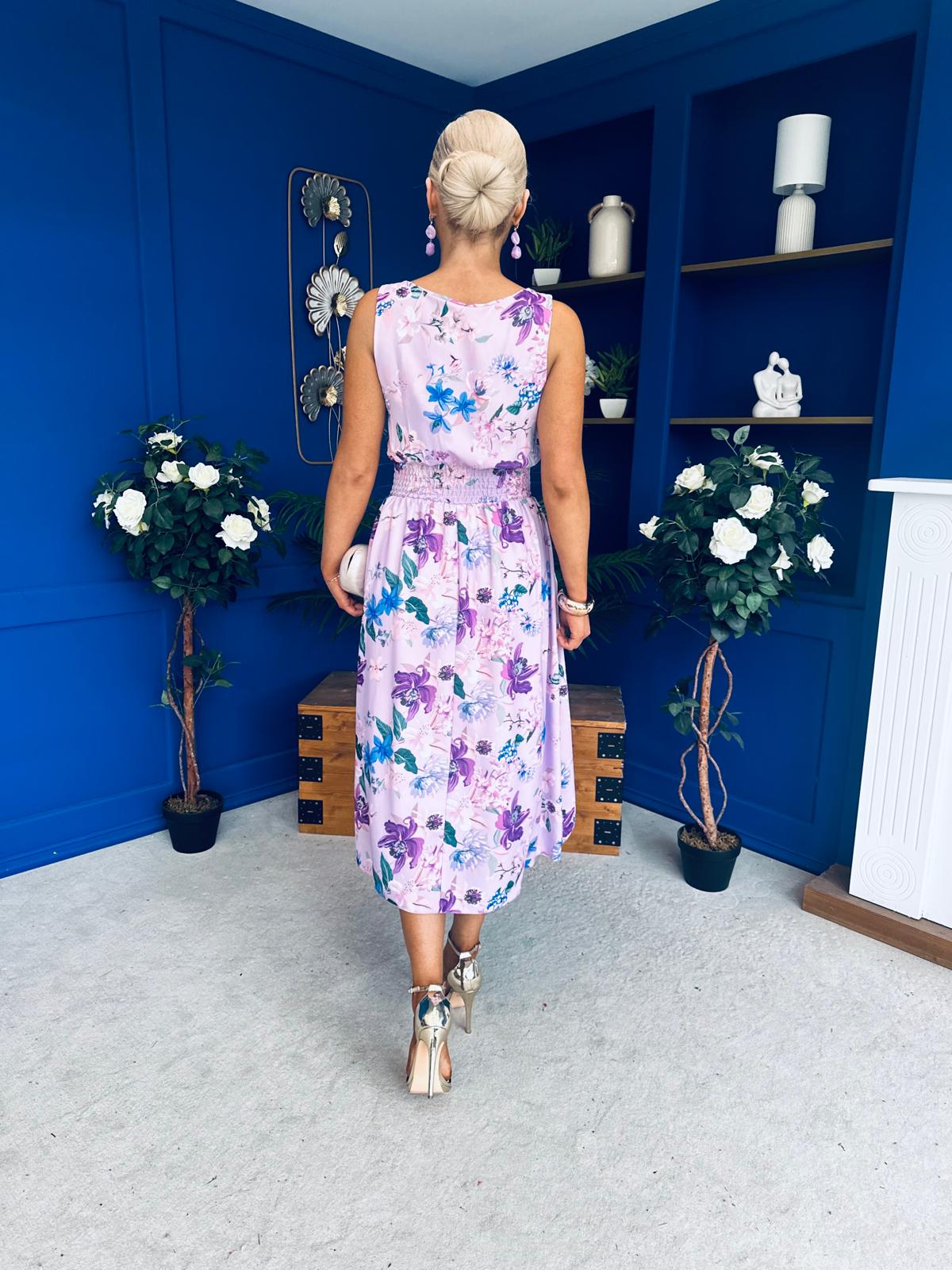 Kennedy Sleeveless Midi Dress Floral Lilac