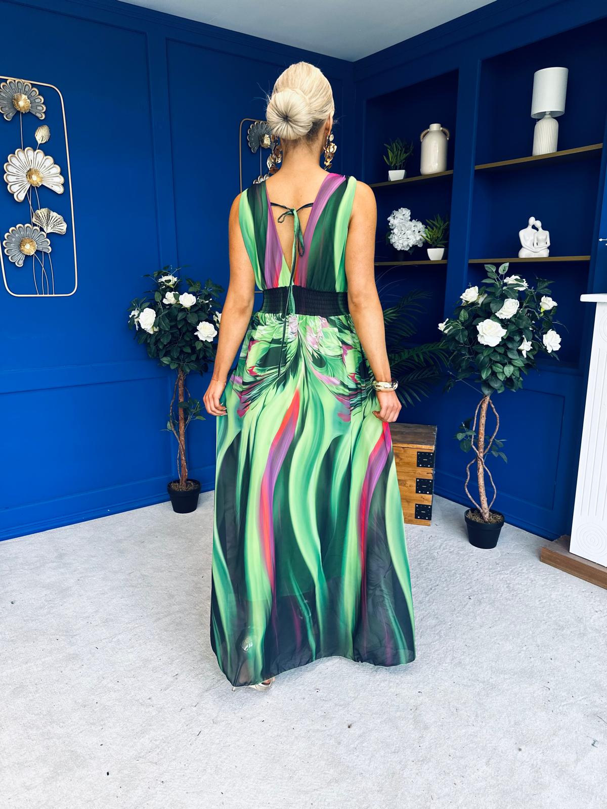 Aifric Plunge Neck Maxi Dress Green