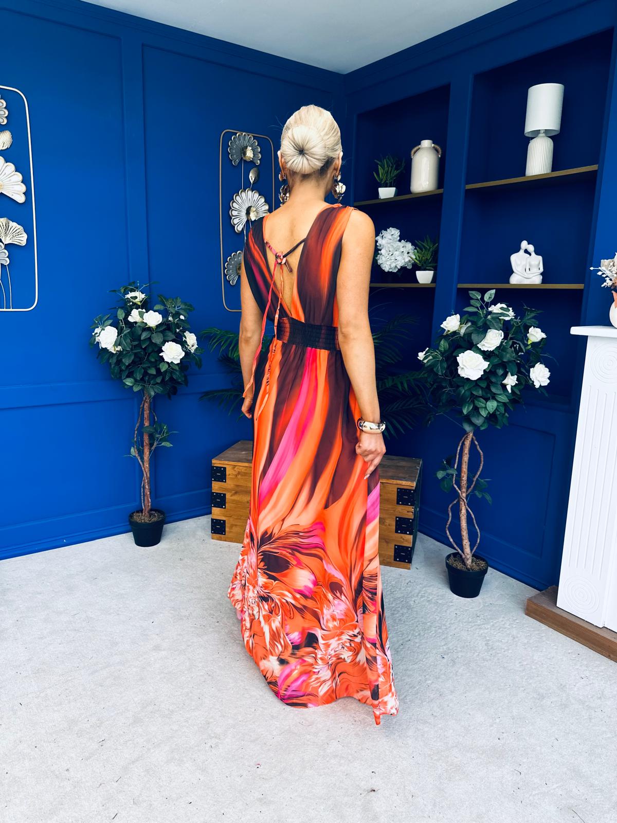 Aifric Plunge Neck Maxi Dress Amber