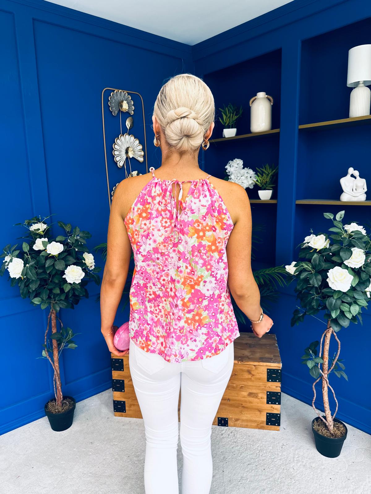 Judith Beaded Top Floral Pink