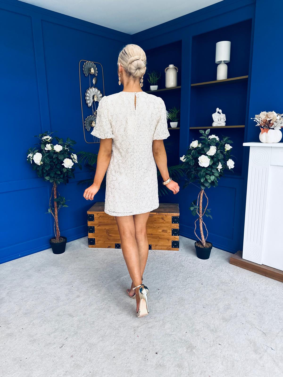 Frida Puff Sleeve Mini Dress Cream