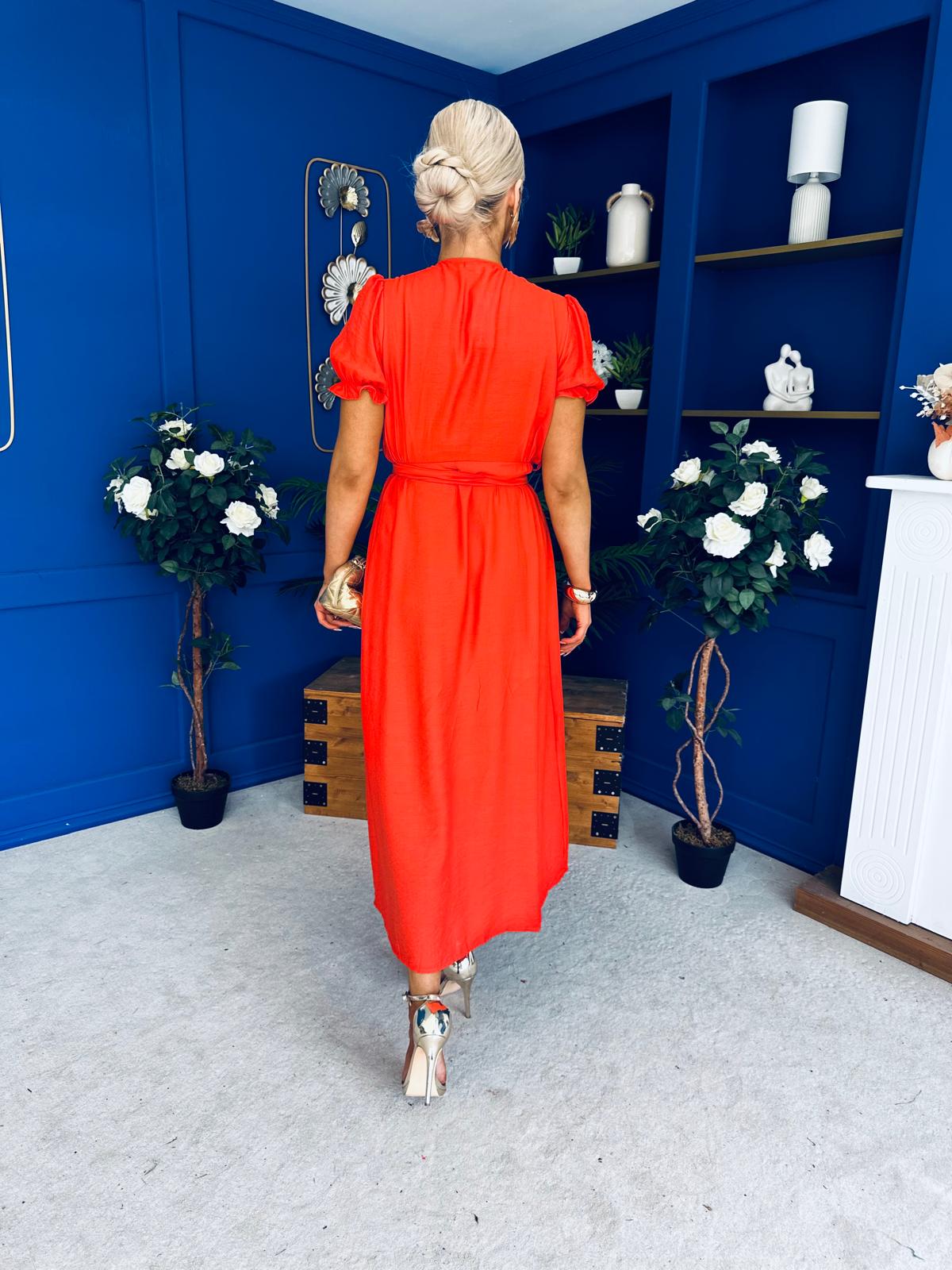 Eirca Wrap Detail Midi Dress Coral