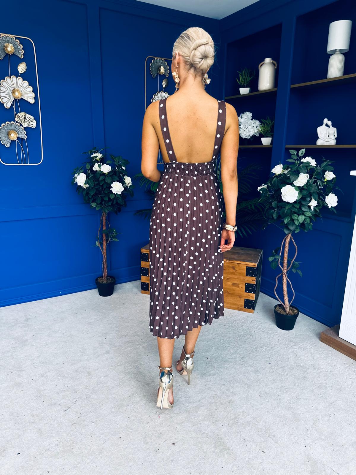 Carly Pleated Midi Dress Polka Coco