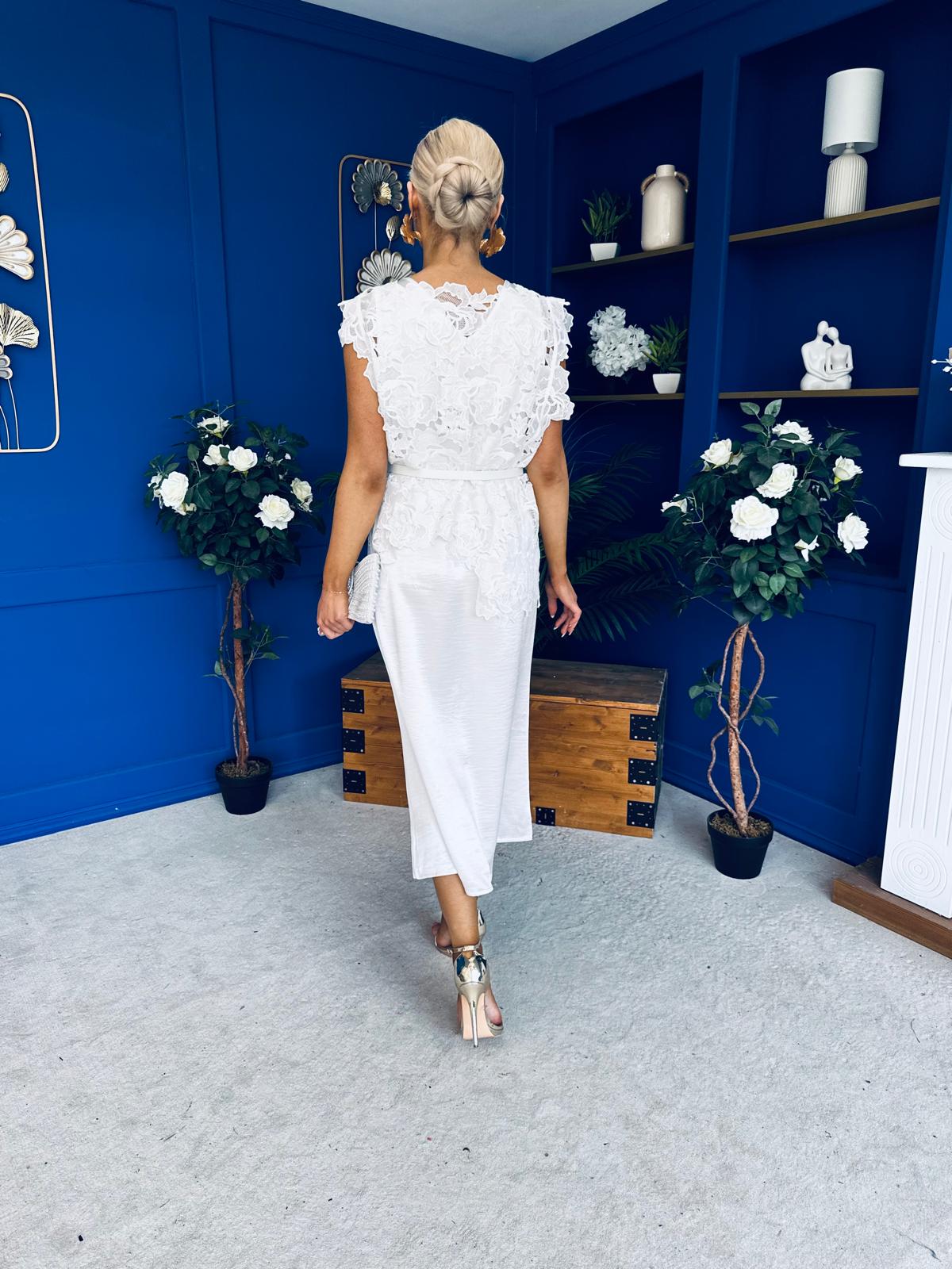 Tara Crochet Top & Satin Dress Set White